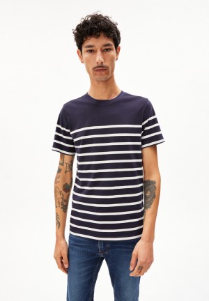 ARMEDANGELS AADROS STRIPES T-Shirt Regular Fit made of Organic Cotton Night Sky-oatmilk | 0217598-IX
