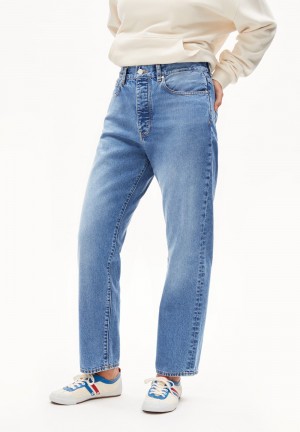 ARMEDANGELS AAIKALA Jeans Straight Leg High Waist recycled Cotton Non-Stretch Medium Slate | 1486597-CY