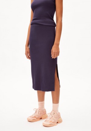 ARMEDANGELS AZITAA Rib-Jersey Skirt Slim Fit made of Organic Cotton Mix Bleu | 7594821-YF