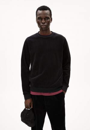 ARMEDANGELS BENJAARO CORDUROY Sweatshirt Regular Fit made of Organic Cotton Noir | 8320975-ZV