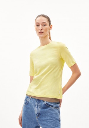 ARMEDANGELS DONAAJI FEAATHER LIGHT T-Shirt Slim Fit made of Organic Cotton Jaune Noir | 7308952-QU
