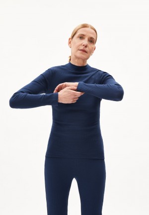 ARMEDANGELS FATIMAA Rib Longsleeve Slim Fit made of Organic Cotton Mix Noir Bleu | 7930426-XV