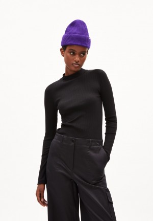 ARMEDANGELS FATIMAA Rib Longsleeve Slim Fit made of Organic Cotton Mix Noir | 9071324-EJ