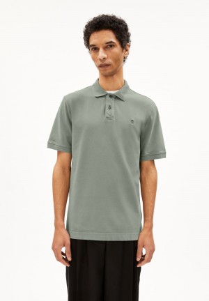 ARMEDANGELS FIBRAAS GMT DYE Polo T-Shirt Regular Fit made of Organic Cotton Grise Vert | 9537860-OL