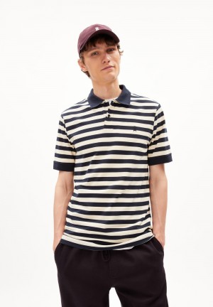 ARMEDANGELS FIBRAAS STRIPES Polo T-Shirt Regular Fit made of Organic Cotton Night Sky - Oatmilk | 0693745-BY