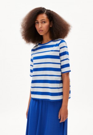 ARMEDANGELS FINIAA BLOCK STRIPES T-Shirt Loose Fit made of Organic Cotton Dynamo Blue-oatmilk | 7605429-QM
