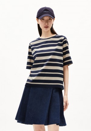 ARMEDANGELS FINIAA BLOCK STRIPES T-Shirt Loose Fit made of Organic Cotton Night Sky-sand Stone | 4926813-BO