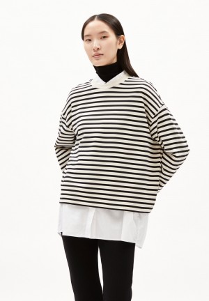 ARMEDANGELS FRANKAA MAARLEN STRIPE Sweatshirt Oversized Fit made of Organic Cotton Undyed-black | 1693587-XV
