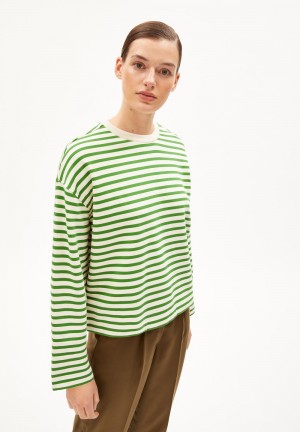 ARMEDANGELS FRANKAA MAARLEN STRIPE Sweatshirt Oversized Fit made of Organic Cotton Vert | 7268935-NL