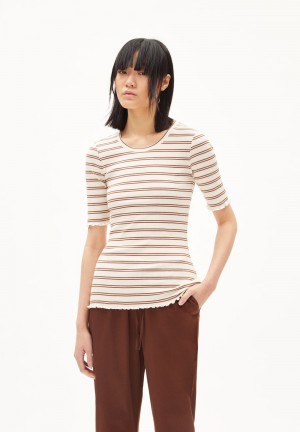 ARMEDANGELS FRAYAA DOUBLE STRIPES Rib T-Shirt made of Organic Cotton Mix Cacao-undyed | 9124837-MN