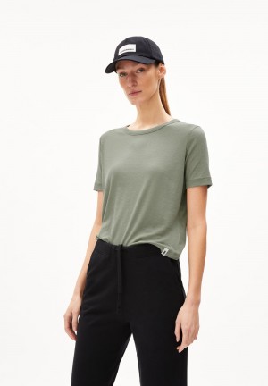 ARMEDANGELS GENEVRAA Rib T-Shirt Regular Fit made of TENCEL™ Lyocell Mix Grise Vert | 4189760-SU