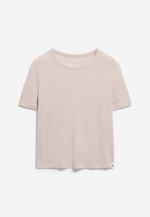 ARMEDANGELS GENEVRAA Rib T-Shirt Regular Fit made of TENCEL™ Lyocell Mix Sandstone Melange | 9745863-PK
