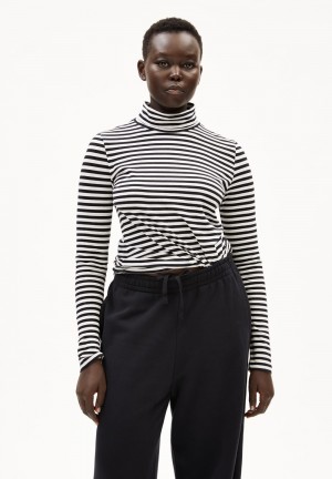 ARMEDANGELS GRAZILIAA STRIPES Longsleeve Slim Fit made of Organic Cotton White-black | 8134072-SR