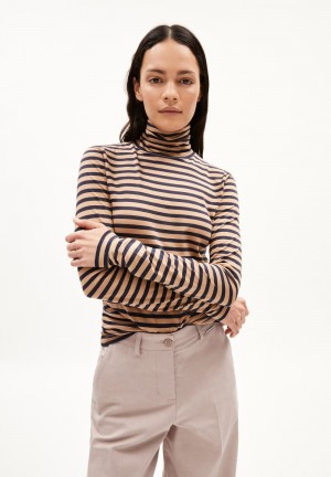 ARMEDANGELS GRAZILIAA STRIPES Longsleeve Slim Fit made of Organic Cotton Cinnamon Dust-night Sky | 8302619-OV