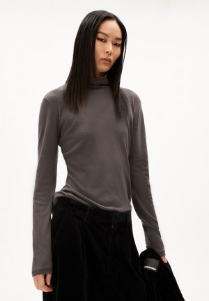 ARMEDANGELS GRAZILIAA WOOL BLEND Longsleeve Slim Fit made of Organic Wool Mix Iron Cast | 9634701-IL
