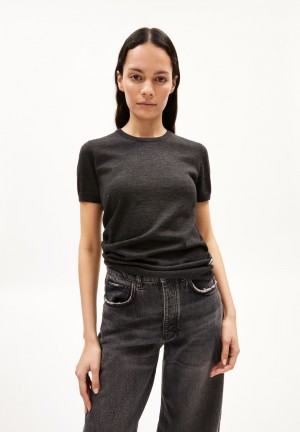 ARMEDANGELS GUILIAA MERINO Knit Shirt Slim Fit made of Merino-Wool Steel Melange | 8541927-KY