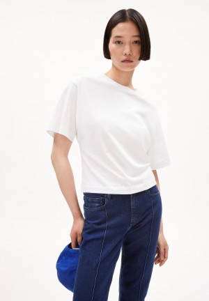 ARMEDANGELS HERSILIAA Heavyweight T-Shirt Slim Fit made of Organic Cotton Mix Blanche | 0361924-LX