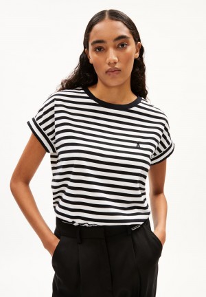 ARMEDANGELS IDAARA STRIPES T-Shirt Loose Fit made of Organic Cotton White-black | 6159420-HL