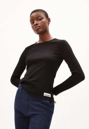 ARMEDANGELS JAALIA Rib-Longsleeve Regular Fit made of Organic Cotton Mix Noir | 6278139-IQ