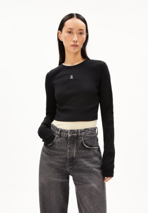 ARMEDANGELS JAALITAA LOGO Rib-Longsleeve Slim Fit made of Organic Cotton Mix Noir | 6892410-TG