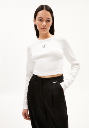 ARMEDANGELS JAALITAA LOGO Rib-Longsleeve Slim Fit made of Organic Cotton Mix Blanche | 4031529-FM