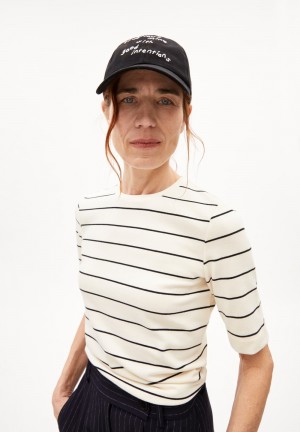 ARMEDANGELS JAANISARA FINE STRIPE T-Shirt Slim Fit made of Organic Cotton Mix Oatmilk-black | 9013568-OS
