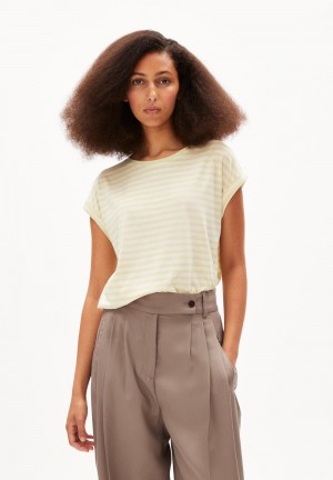 ARMEDANGELS JILAANA STRIPES T-Shirt Loose Fit made of TENCEL™ Lyocell Mix Pastel Green-oatmilk | 7586413-YJ