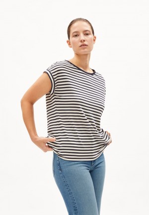 ARMEDANGELS JILAANA STRIPES T-Shirt Loose Fit made of TENCEL™ Lyocell Mix Night Sky-oatmilk | 5286143-IZ