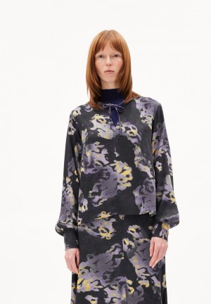 ARMEDANGELS KALUAA DIGILAAND Blouse Regular Fit made of LENZING™ ECOVERO™ Viscose Noir | 6943107-TQ