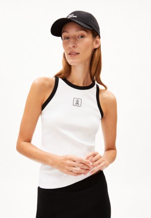 ARMEDANGELS KANITAA CONTRAST Rib-Top Slim Fit made of Organic Cotton Mix White-black | 8603452-AV