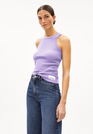 ARMEDANGELS KANITAA Rib-Top Slim Fit made of Organic Cotton Mix Lavande Noir | 8579341-MY
