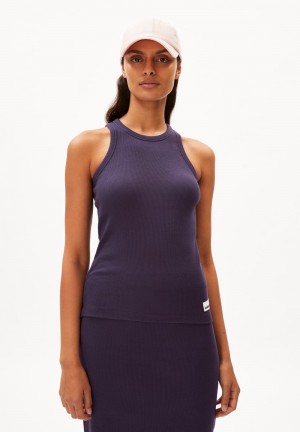 ARMEDANGELS KANITAA Rib-Top Slim Fit made of Organic Cotton Mix Bleu | 8312064-IN
