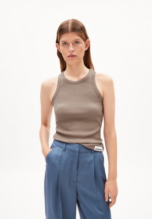 ARMEDANGELS KANITAA Rib-Top Slim Fit made of Organic Cotton Mix Muddy Water | 9534726-UR