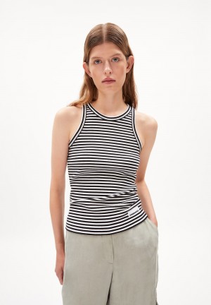 ARMEDANGELS KANITAA STRIPES Rib-Top Slim Fit made of Organic Cotton Mix Black-white | 7368015-GM