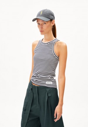 ARMEDANGELS KANITAA STRIPES Rib-Top Slim Fit made of Organic Cotton Mix Night Sky-white | 7682534-XL