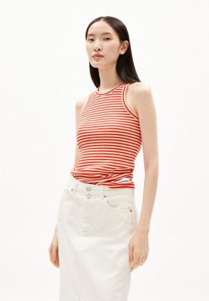 ARMEDANGELS KANITAA STRIPES Rib-Top Slim Fit made of Organic Cotton Mix Poppy Red-oatmilk | 6107894-WY