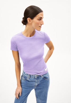 ARMEDANGELS KARDAA Rib-T-Shirt Regular Fit made of Organic Cotton Mix Lavande Noir | 0167583-DG