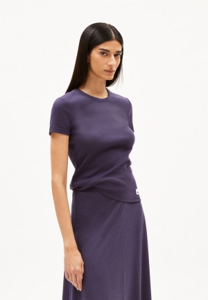 ARMEDANGELS KARDAA Rib-T-Shirt Regular Fit made of Organic Cotton Mix Bleu | 0869721-NK