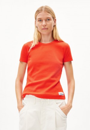 ARMEDANGELS KARDAA Rib-T-Shirt Regular Fit made of Organic Cotton Mix Rouge | 8326971-QF
