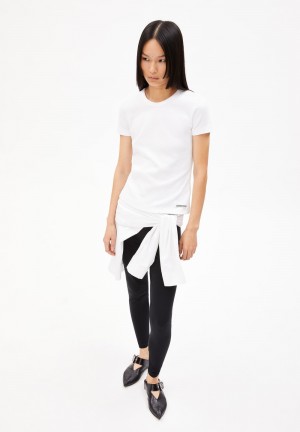 ARMEDANGELS KARDAA Rib-T-Shirt Regular Fit made of Organic Cotton Mix Blanche | 8174269-BO