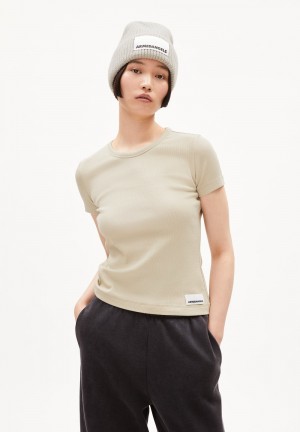 ARMEDANGELS KARDAA Rib-T-Shirt Regular Fit made of Organic Cotton Mix Gravel | 2083196-GD
