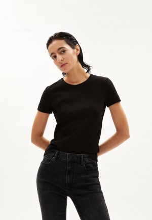 ARMEDANGELS KARDAA Rib-T-Shirt Regular Fit made of Organic Cotton Mix Noir | 8923561-EO