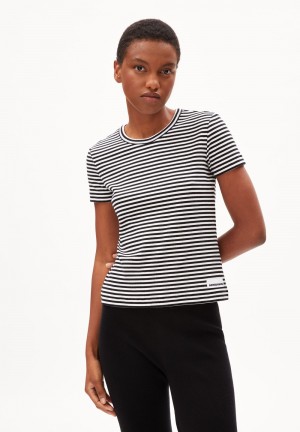ARMEDANGELS KARDAA STRIPES Rib-T-Shirt Regular Fit made of Organic Cotton Mix Black-white | 7542061-RG