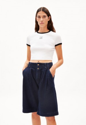 ARMEDANGELS KARDITAA CONTRAST Rib-T-Shirt Slim Fit made of Organic Cotton Mix White-black | 9702514-QY