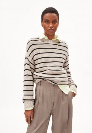 ARMEDANGELS LAVINAAS STRIPED Sweater Loose Fit made of Organic Cotton Black-sand Stone | 2054683-SW