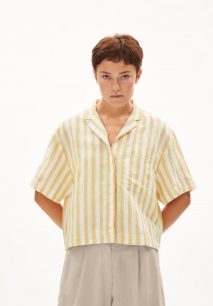 ARMEDANGELS LEAANNE STRIPED LINO Blouse Loose Fit made of Linen Mix Off White-mangorange | 5823490-YQ