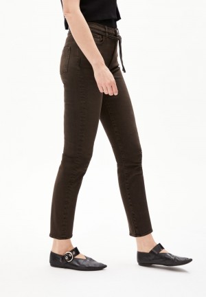 ARMEDANGELS LEJAANI X STRETCH Jeans Straight Leg High Waist Ankle Organic Cotton Mix X-Stretch Noir | 0618972-BW