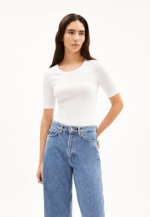 ARMEDANGELS MAAIA VIOLAA Rib-T-Shirt Slim Fit made of Organic Cotton Mix Blanche | 0859364-MH