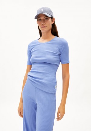 ARMEDANGELS MAAIA VIOLAA Rib-T-Shirt Slim Fit made of Organic Cotton Mix Bleu | 1524673-US