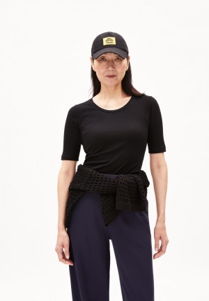 ARMEDANGELS MAAIA VIOLAA Rib-T-Shirt Slim Fit made of Organic Cotton Mix Noir | 9725361-CK